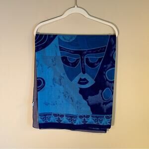 Rima Blue Celestial Sky Moon Faces Beach Coverup Sarong Scarf Wrap 67x43 Inches